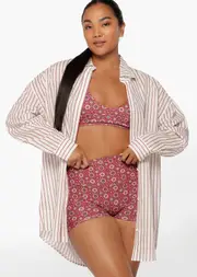 [Lorna Jane] Summer Holiday Overswim Shirt in Print, Linen, Size - Small S Summer Stripe
