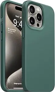 TheaPro Soft Silicone Case Cover for iPhone 15 Pro(6.1-inch), Suitable for Wireless Charger Shockproof Rubber Skin - Green