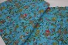 Kantha Turquoise Floral Quilt Indian Cotton Throw Blanket Reversible Single Bed