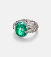 [Kamyen] Kamyen 18kt white gold ring with emeralds and diamonds M white