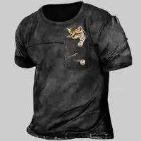 在飛比找蝦皮購物優惠-復古卡哇伊小貓元素 3D 印花 T 恤男士透氣健身運動短袖酷