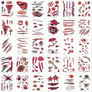 Halloween Scars Temporary Tattoos, 30 Sheets Bloody Wound Scar Realistic Temporary Tattoo Sticker for Halloween Costume Zombie Party Supplies Cosplay Props