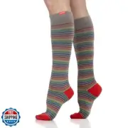 VIM and VIGR Cotton 15-20 mmHg Graduated Compression Socks (ROYGBIV Pinstripe