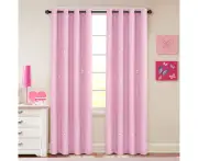 Blackout Kids Curtains for Bedroom Thermal Insulated Silver Twinkle Star Curtains for Boys Antique Grommet Top Window Treatment-Pink