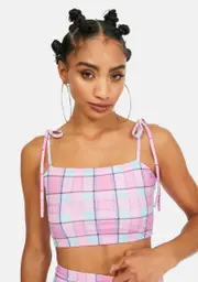 [Treasure The Funk] Pink Plaid Crop Top