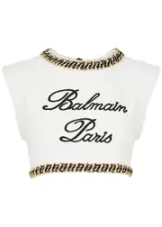 Balmain Logo-embroidered Cropped Tweed top - White - 38 (UK10 / S) 38 (UK10 / S)