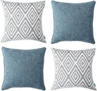 18"x18" inches Set of 4 Square Couch Pillows Linen Cushion Cover Blue