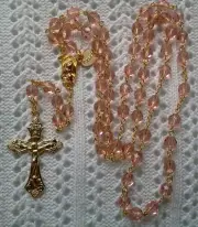 LIGHT ROSE TRANSPARENT CRYSTAL ROSARY In Gold- Made in Czech