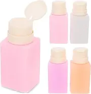 JEWEDECO Convenient Empty Pump Bottles for Nail Polish Remover 4 Pack Refillable Liquid Bottles Wide Mouth for Easy Filling