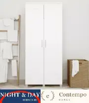 Montreal 2 door 4 shelf Broom Multi Purpose Cupboard CONTEMPO RANGE White