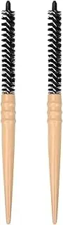 WOFASHPURET Hairdressing Small Roller Comb, 2pcs Round Hair Styling Brush Roller Hair Combs Wooden Handle Blow Drying Boar Bristle Brush for Hairdressing Salon Curling Straightening