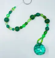 Beaded Suncatcher Green Crystal Prism Hanging Patio Decor Yard Art Tree Jewelry