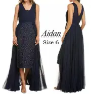 NWT Aidan Mattox Women Metallic Embroidered NavyLace Mesh Overlay Dress Size 6