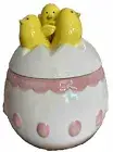 CARROT PATCH COTTAGE EASTER EGG COOKIE JAR/CANISTER W/ CHICKS ON LID NEW