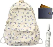 [Generic] Canvas Backpack | School Backpack | Canvas Backpacks for Women | Cute Bow Patterns Backpack Book Bag for Teen Girls, Students Bow School Bag Teen Girls Backpack for Notebook, Water Bottle