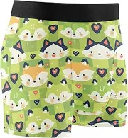 [FRODOTGV] Cute Green Fox Face Mens Boxer Brief Shorts Workout Underwear for Men Compression Interiores Para Hombres