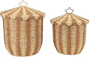 Woven Storage Basket, 2Pcs Rattan Organizer with Lid, Retro Coffee Color Woven Laundry Basket Woven Organizer for Clothes Toys Homes, Dorms, Bedrooms, Game Rooms