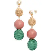 Nordstrom Raffia & Wood Bead Drop Earrings in Teal- Coral- Gold at Nordstrom One Size