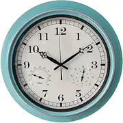 18 Inch Large Outdoor Wall Clock with Thermometer & Hygrometer Combo, Waterproof Vintage Non-Ticking Clock, Silent Metal Garden Clock for Patio, Pool, Lanai, Fence, Porch, Home