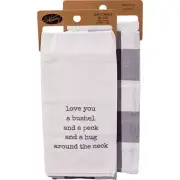 NEW " love you a bushel" "what a wonderful world" Kitchen Towel Set of 2