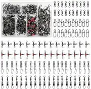110Pcs Strong Fishing Snap Swivels Kit Include Rolling Barrel Swivel 3 Way Fi...