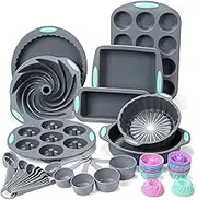 To encounter 49 Pieces Silicone Bakeware Set, BPA Free Silicone Baking Pans, Nonstick Baking Molds for Cake, Bread and Muffin, with Measuring Cups and Spoons Set, Light Grey