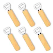 6 Pcs Stainless Steel Flat Bottle Openers with Wooden Handle for Beer Bottles