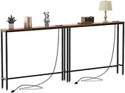 IBUYKE 2 Pack Console Table Narrow Long Sofa Table with Power Outlets USB Ports,Industrial Wooden Entry Table with Charge Station with Extension Cord,for Entryway Living Room Hallway Brown,TMJ061H-2