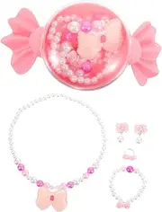 HEALSOPTHY 1Set Princess Jewelry Necklace Bracelet and Earrings with Butterfly Bowknot Decoration Comfortable Lightweight Play Jewelry for Dress Up and Pretend Play