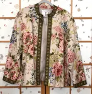 NEW Coldwater Creek Linen Blend Open Front Mandarin Collar Floral Jacket XXL