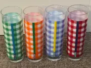 Ralph Lauren Home Langley Set Of 4 Gingham Highball Ice Tea Glasses Barware 12oz