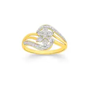 9ct Gold Diamond Flower Swirl Ring