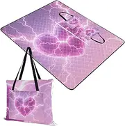Yoogain Picnic Accessories Water-Resistant Hiking Portable Blanket for Ground Couples Gift Shine Light Heart Purple 60x80in