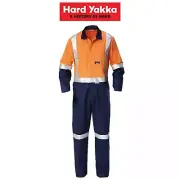 Hard Yakka Hi-Vis Taped Cotton Safety Coverall Overalls Work Day or Night Y00262