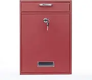 Wall Mounted Locking Vertical Dropbox Mailbox - Safe and Secure (Large) | Made with Galvanized Steel | Red