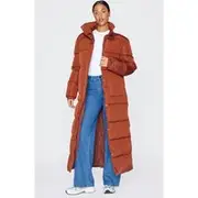 Tall Chocolate Maxi Contrast Hooded Puffer, Chocolate