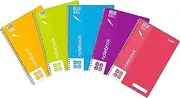 Quill, A4 Notebook, 8mm Lined, 120 Pages, 70gsm, Pack 5, Assorted Colours, Wirebound, Water Resistant Cover