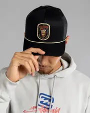 [The Mad Hueys] The Mad Hueys Men's Fangin Twill Trucker Cap in Black One Size Black