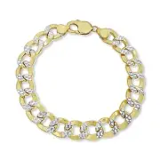 10mm Curb Cuban Link Pave Chain Bracelet 10k Yellow Gold
