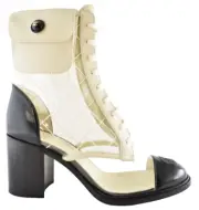Chanel 19K Ivory Black PVC Clear Pocket CC Combat Lace Up Short Heel Boot 37