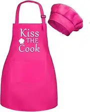 XIMEYAA Kids Apron And Chef Hat Set With Pockets Child Apron For Boys Girl Cooking Kitchen Children Aprons Adjustable Tie