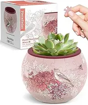 PieceRelax 3D Puzzle Planter - Singing Birds and Flowers - Small Round Plant Pots with Drainage, Home Decor Flower Pots for Indoor Cactus, Succulents Pots [K1100]