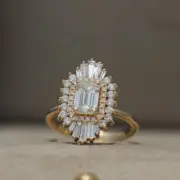 22K White Gold Plated 925 Silver 1carat Moissanite Emerald Cut Engagement Ring