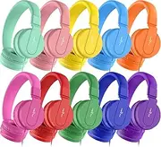 AILIHEN Kids Headphones Bulk 10-Pack for School Classroom K-12, On-Ear Wired Headsets with Microphone & 93dB Volume Limited, 3.5mm Jack for Chromebook, Computer, Laptop (Multicolor)