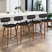 ALFORDSON 4 Pcs Bar Stools, Vintage Wooden Kitchen Dining Chair Black Counter Chair with Footrest, Backrest and Anti-Slip Pads for Home Dining Room