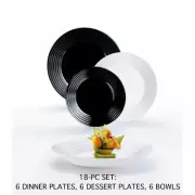 18-pc Luminarc HARINA Black and White DINNER SET Tempered Glass Plate Set France