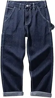 [Generic] Men Denim Pants Multi Pocket Striped Work Overalls Outdoor Trekking Hiking Camping Trousers