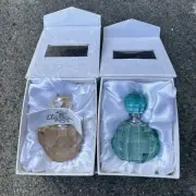 Oleg Cassini Lead Crystal Perfume Bottles Honey & Turquoise Color Lot 2