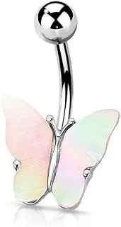 [beyoutifulthings] Belly Bar Silver Gold Butterfly Pink Changing Navel Piercing Surgical Steel Banana Bell Bar Length 10 mm