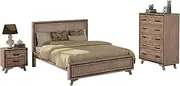 4 Pieces Bedroom Suite King Size Silver Brush in Acacia Wood Construction Bed, Bedside Table & Tallboy
